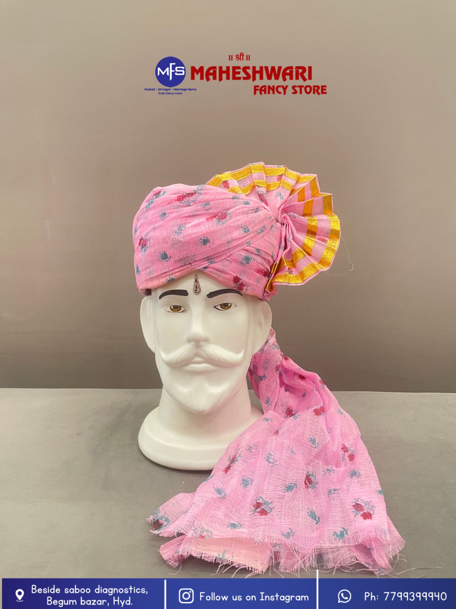 Light Pink Makkhi Barati Pagdi Fabric